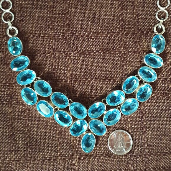 Gorgeous 925 Sterling Silver Topaz-Colored Crystal Bridal Statement Necklace - Picture 4 of 11